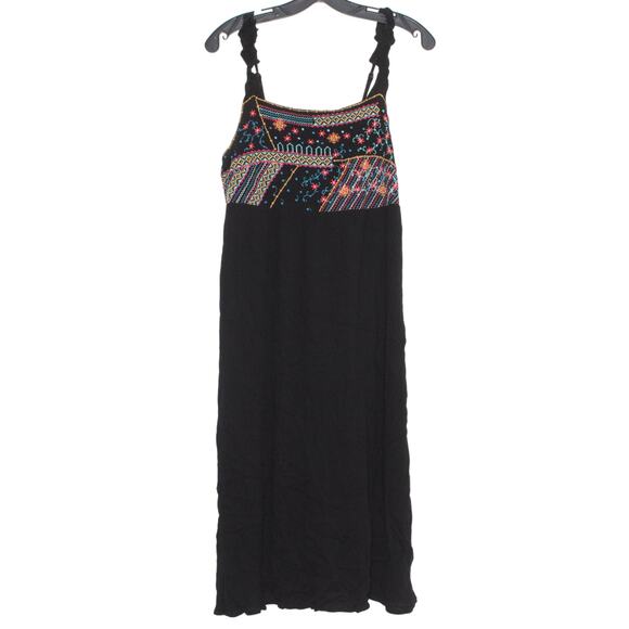 Savanna Jane Dress Embroidered Gauzy Midi Boho Whimsigoth Feminine Black Medium - Picture 1 of 4